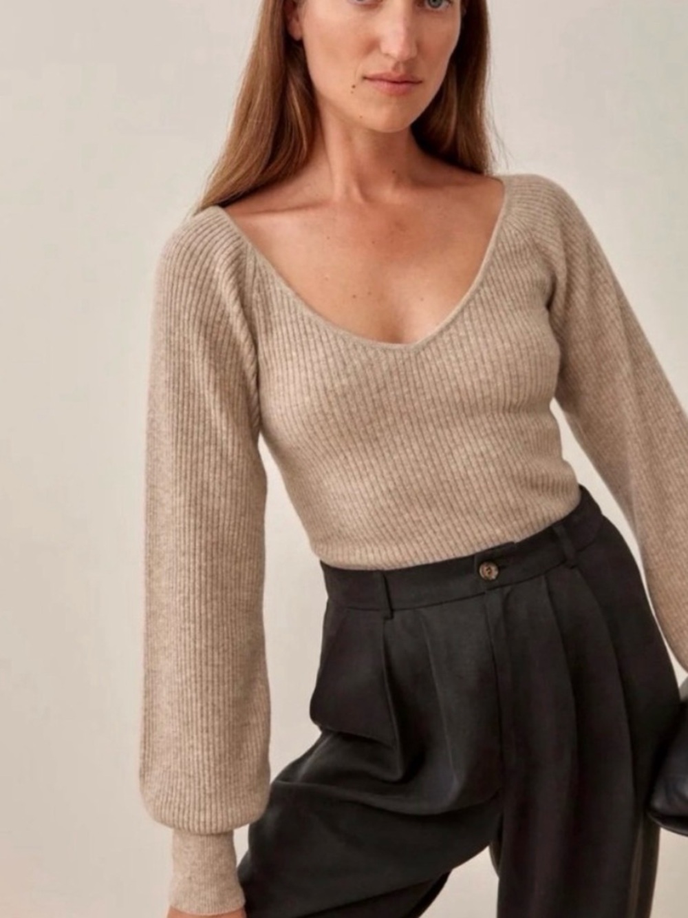 Reformation Beige Cashmere Sweater